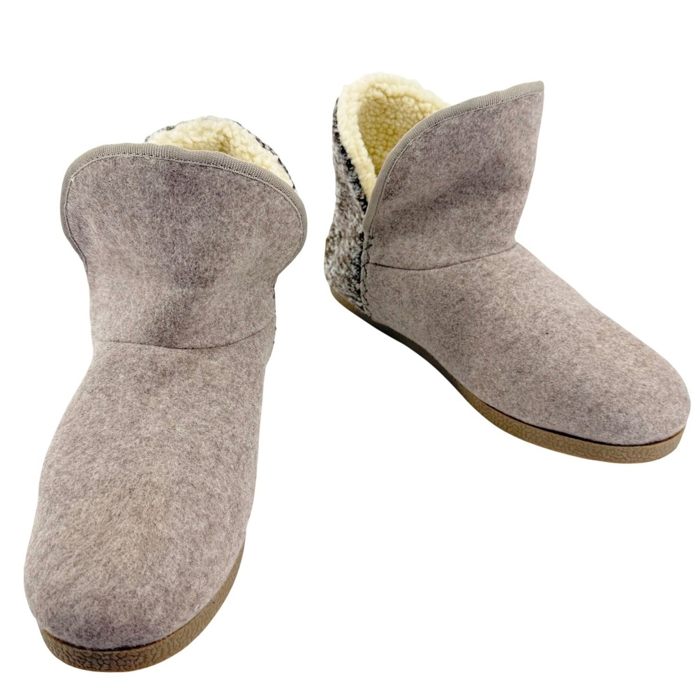 Rockport Veda Slipper Boot Women 10 Taupe Felt Faux Shearling truTECH Cozy